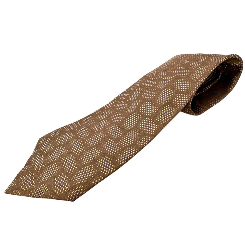 CALVIN KLEIN Silk Neck Tie Copper Brown & Gold‎ Geometric Pattern